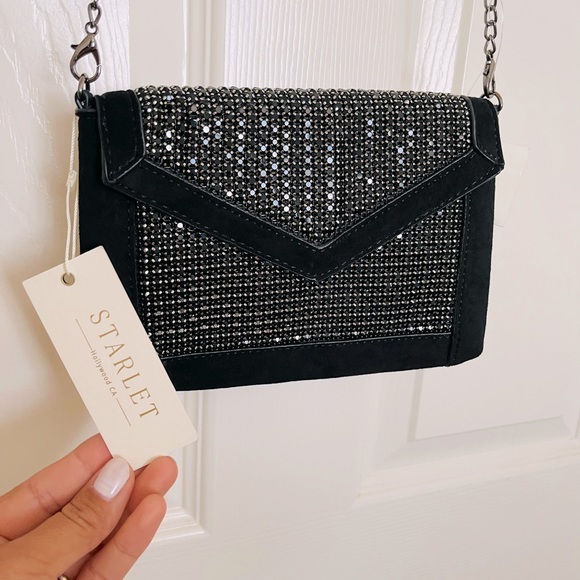 Evening clutch Nwot Starlet Hollywood black + silver chain bag + clutch